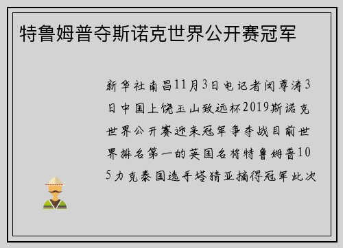 特鲁姆普夺斯诺克世界公开赛冠军